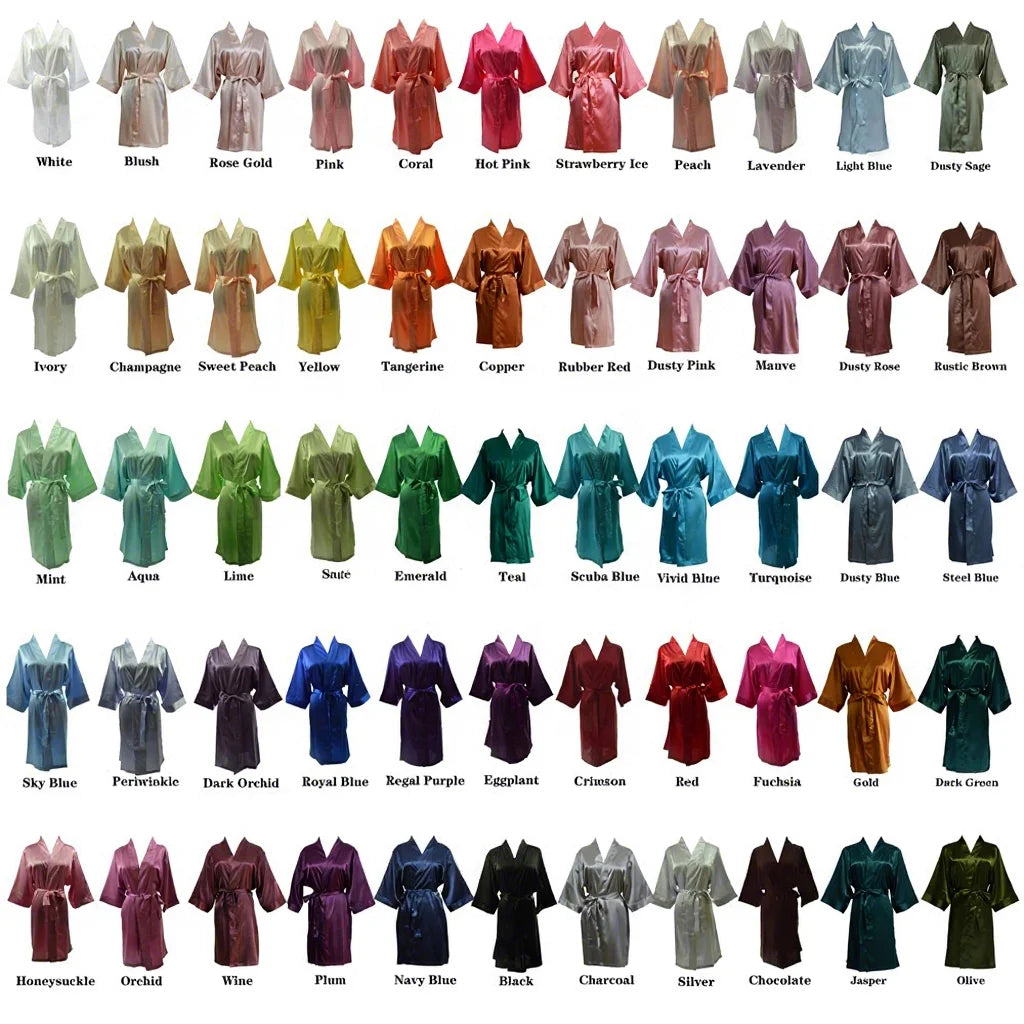 Hot Sale Luxury Silk Satin Kimono Robe RTS 55 Colors Wholesale Bridal 3/4 Sleeve Sleepwear for Women Kids Bridesmaid Dress Robes