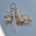 SLBRIDAL Handmade Ins Style Ceramic Flower Leaf Rhinestones Pearl Bridal Hair Comb Wedding Headband Hair Accessory Women Jewelry