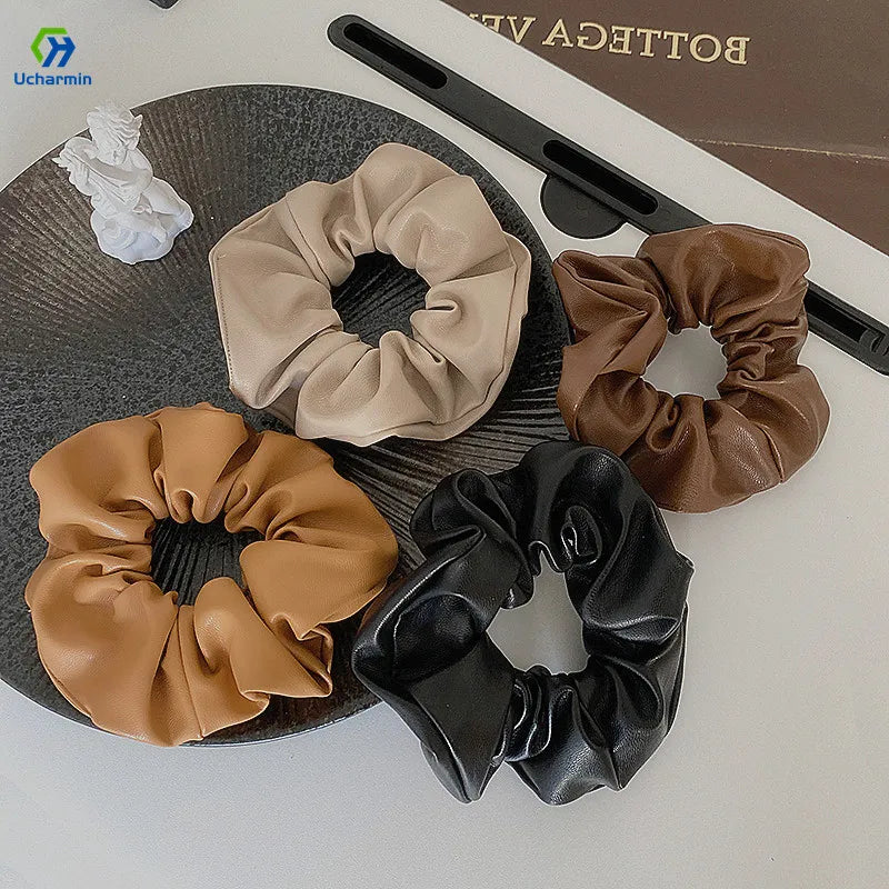 Wholesale Korean Style Fashion PU Leather Hair Scrunchies Versatile Hair Elastic Elegant Hair Band Hair Accessories for Women