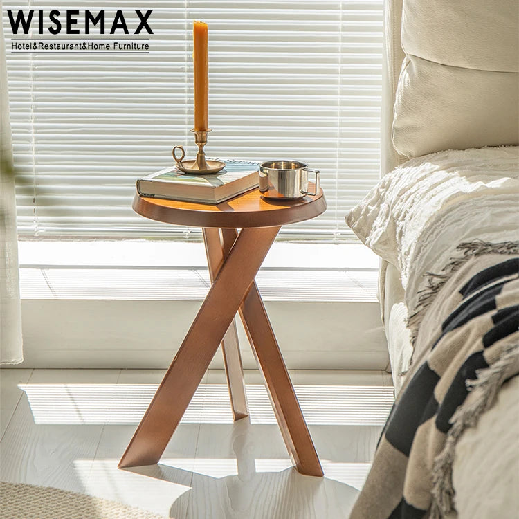 WISEMAX FURNITURE Nordic Living Room Furniture Walnut Color Wooden Side Table Round Wood Frame Coffee Table