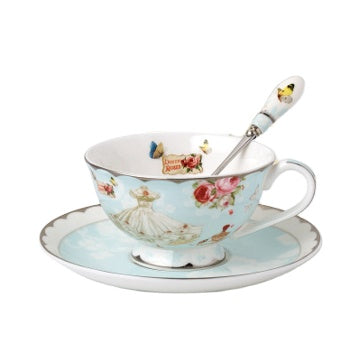 Porcelain Coffee/Tea Cup and Saucer with Spoon Flowers Design 220ml Gift Box Modern Guangdong Origin Eco-Friendly