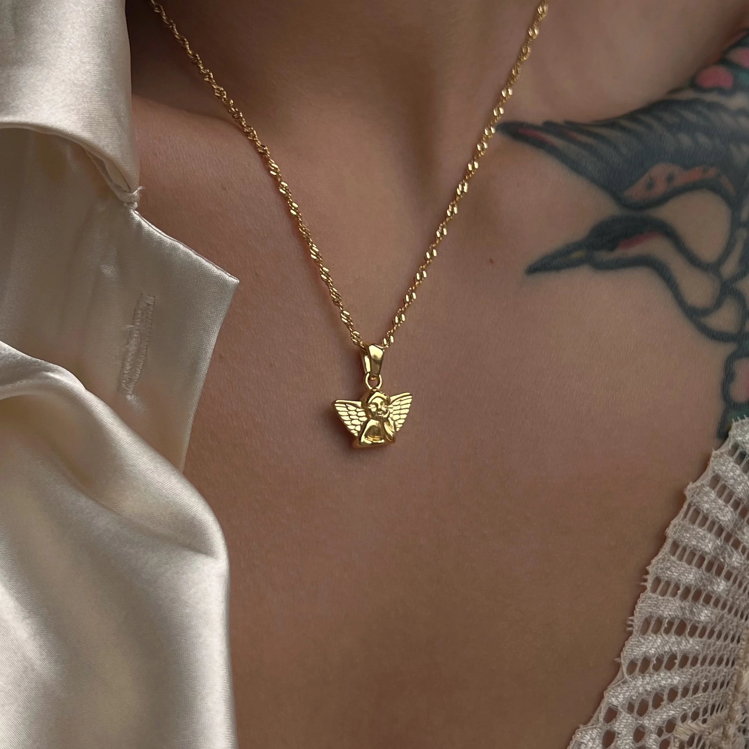 2022 Dazan New Summer Ins 18k Gold Plated Tarnish Free Stainless Steel Cupid Angel Pendant Necklace Waterproof Jewelry for Women