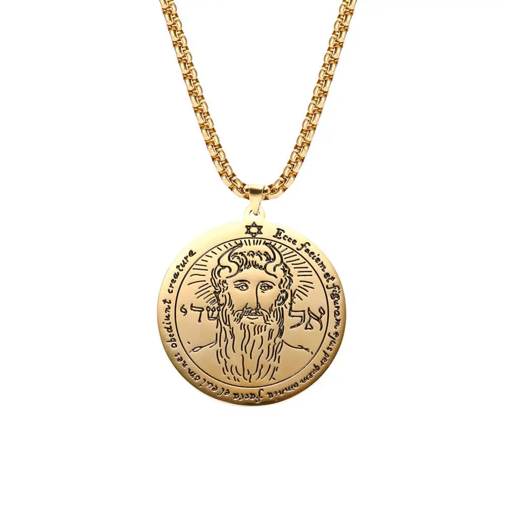 SSN084 Trade Assurance 2020 Latest Vintage Stainless Steel Key of Solomon Round Pendant Sun Talisman Viking Necklace for Men