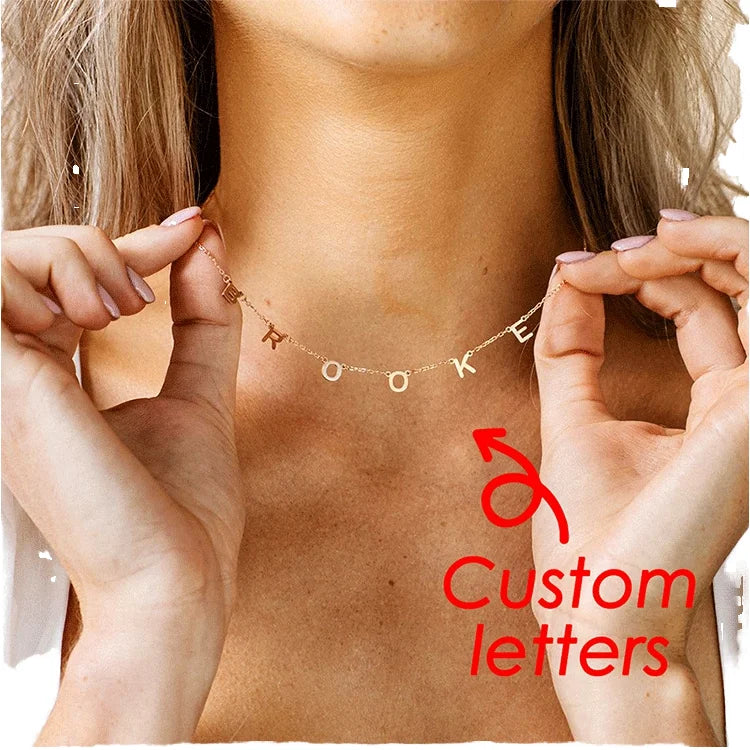 Customizable Stainless Steel English Letter Name Necklace Gold Plated Chains DIY Valentine's Day Gift Personalized Jewelry