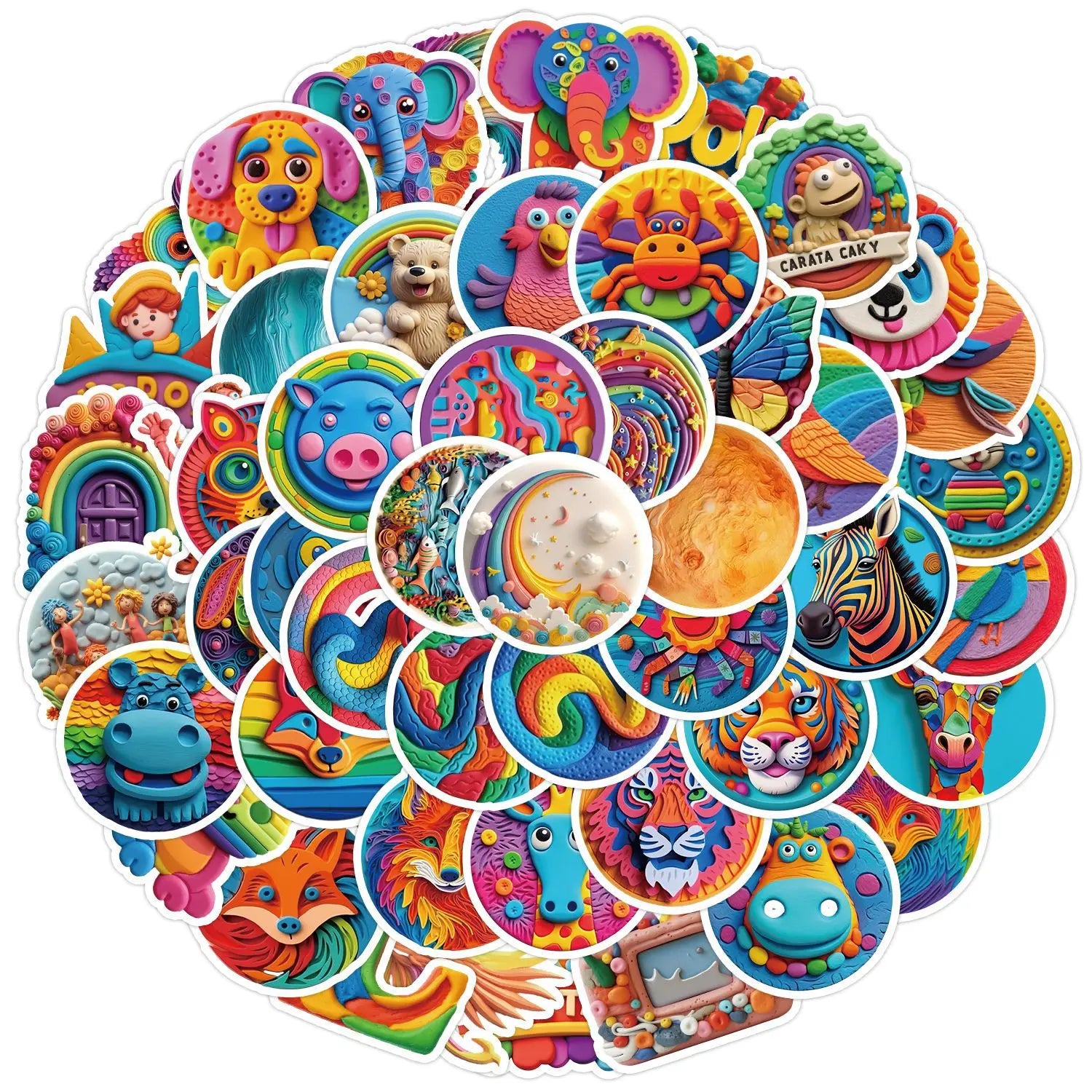 50pcs Plasticine style ocean animals decals for kids gift cute cartoon rainbow wild animals sticker