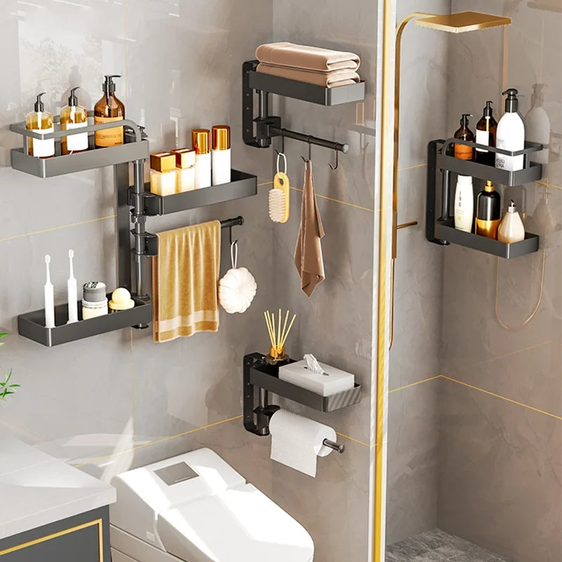 NEW Luxury Space Saver Bathroom Rotate Holder Makeup Storage Corner Wall Mount Hanging Organizer Shelf Accessories Towel Rack