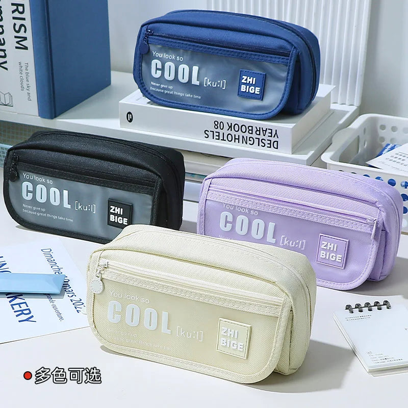 Large Capacity School Stationery Storage Bag Fashion Zipper Canvas Pencil Bag for Students