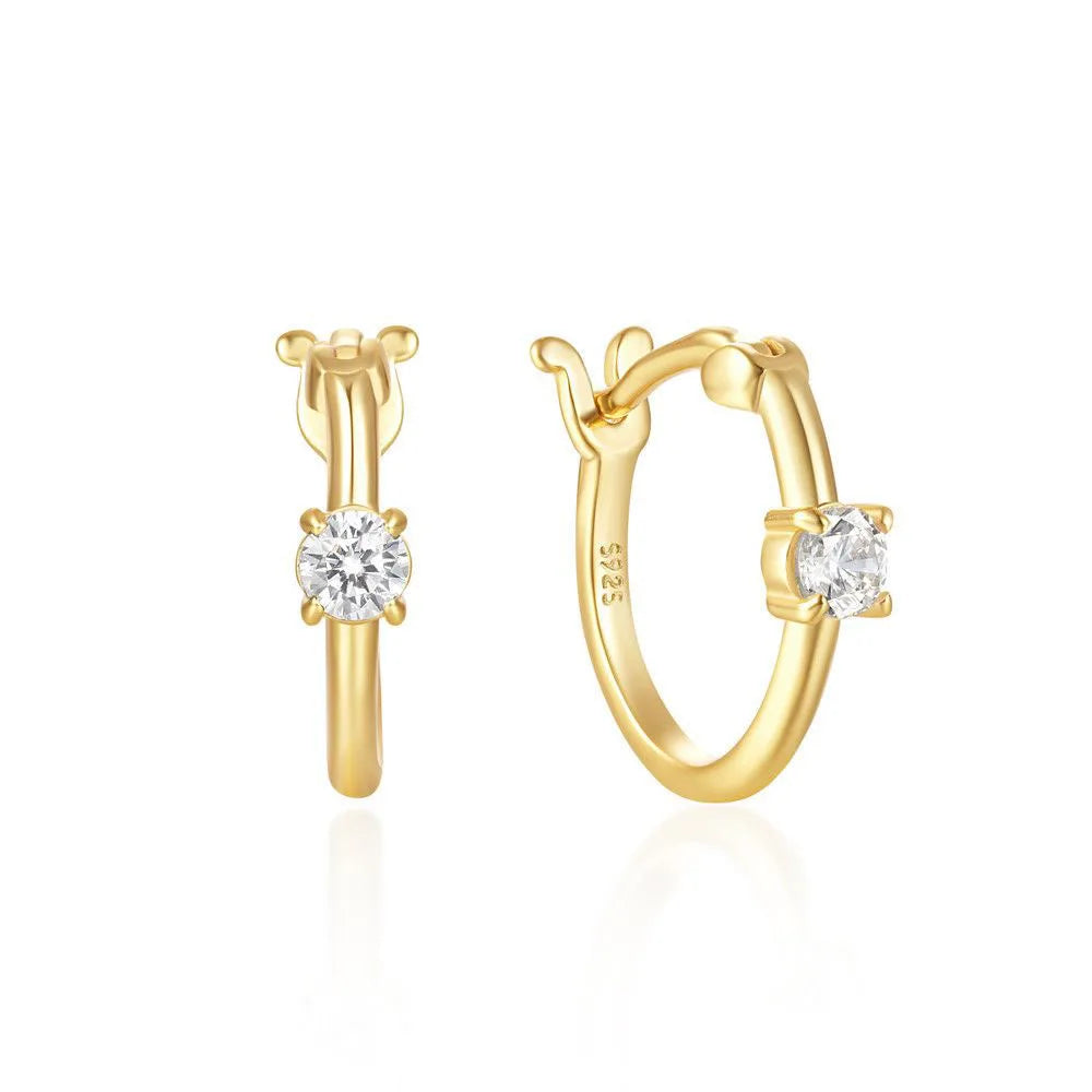 Luxury Fine Earring Jewelry 925 Sterling Silver 18K Gold Plated Hoop Earrings With Diamond