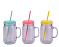 Customized Plastic Mason Jar with Lids and Straw Mason Jar Bottle Drinkware Mug with Handle Provide logo Print