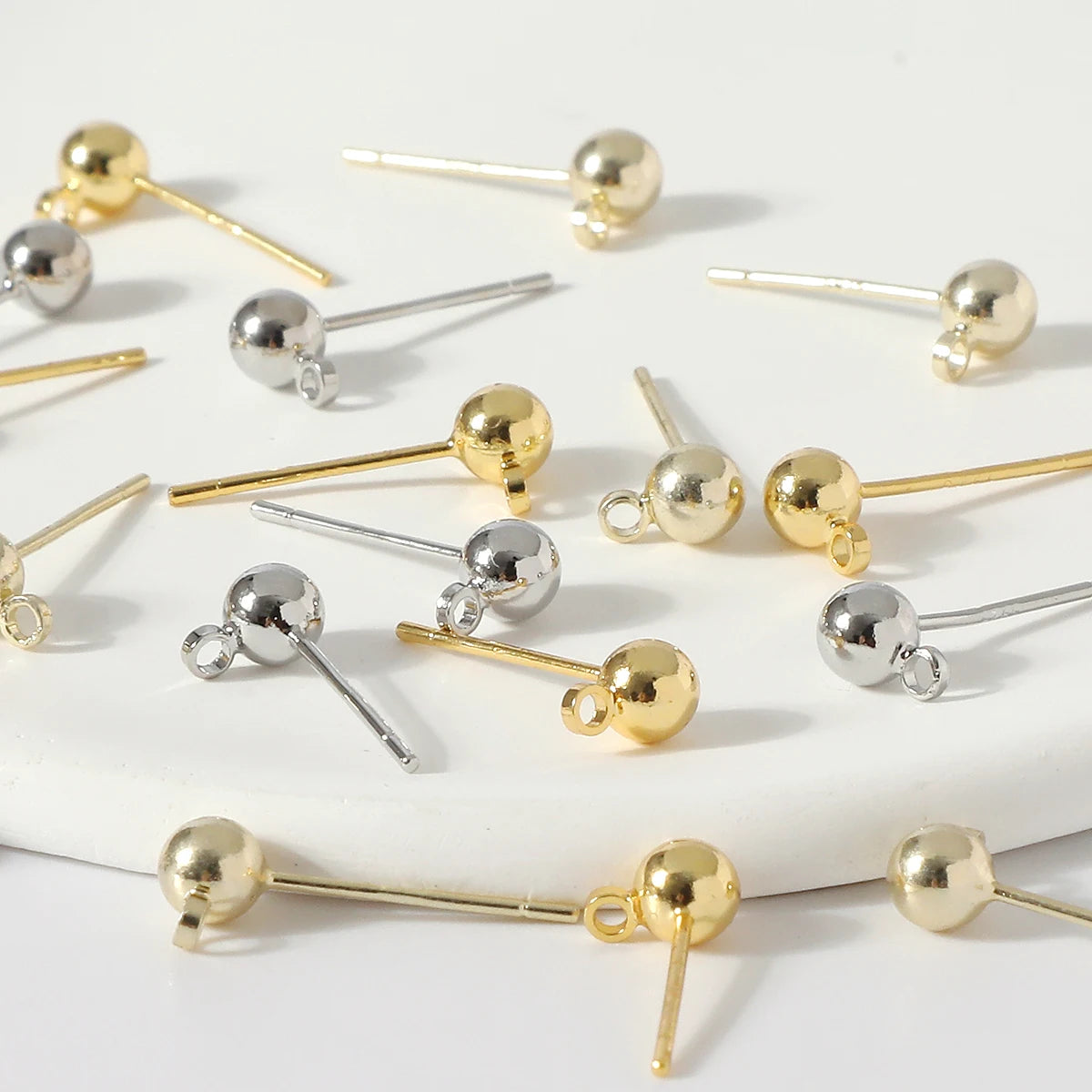 925 Needle Ball Head Pin 18k Gold Plated Earring Jewelry Making Brass Smooth Horizontal Closing Pendant Needle Holder