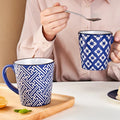 Japanese Hand-painted Blue Printed Geometric Retro Ceramic Coffee Mug Ceramic Tea Cup