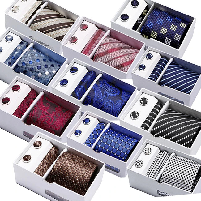 Silk Tie with Handkerchief Cuuflinks 3pcs Set Silk-like Mens Ties and Pocket Square Sets Business Elegant Ties Set for Men