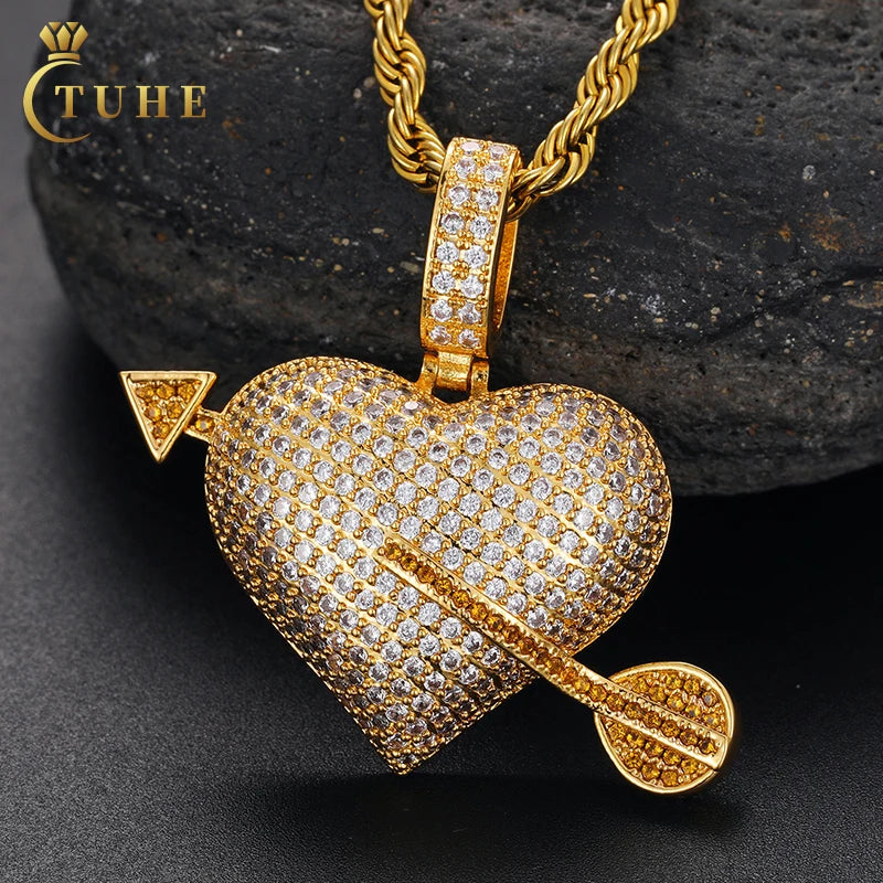 Fashion Gemstones Jewelry 14K Gold Plated Hip Hop Style Brass Zircon Diamond Iced Out Pendant Necklace