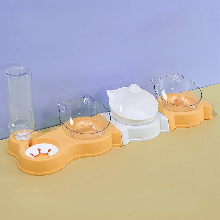 ROADREIGN Eco-Friendly Plastic Cat Splicing Tilted Pet Bowl with Water Bottle Feeder Model LL-2044 for Outdoor & Travel Use