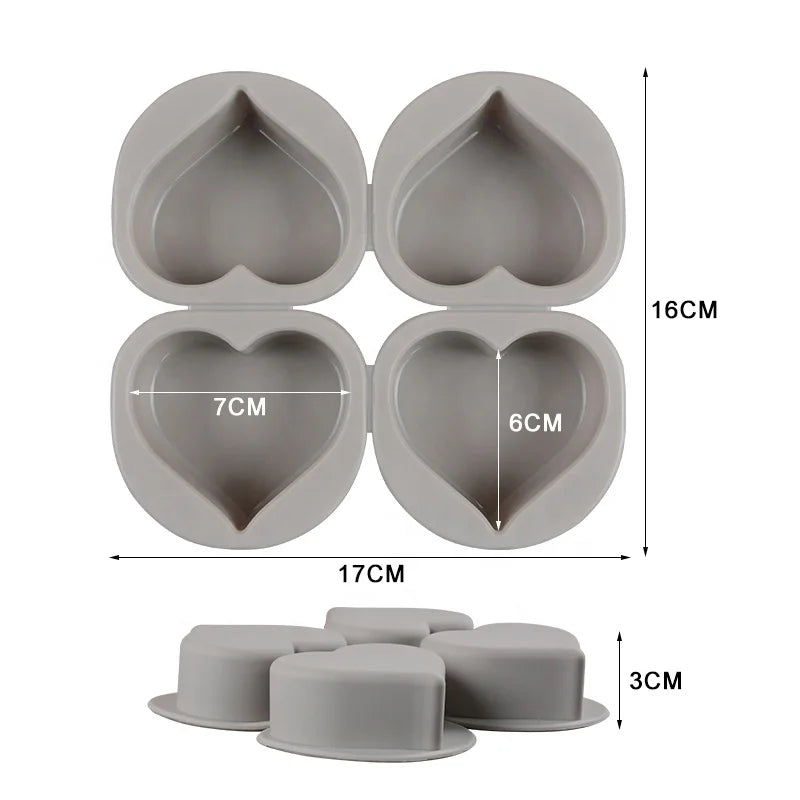 Heart Shaped Handmade Soap Mould 4 Hole Heart Shaped Silicone Cake Mould