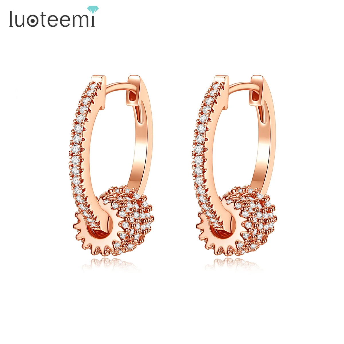 LUOTEEMI Cubic Zircon Hoop Earring Rose Gold Pated Initial Cubic Bling Hoop Earrings for Women