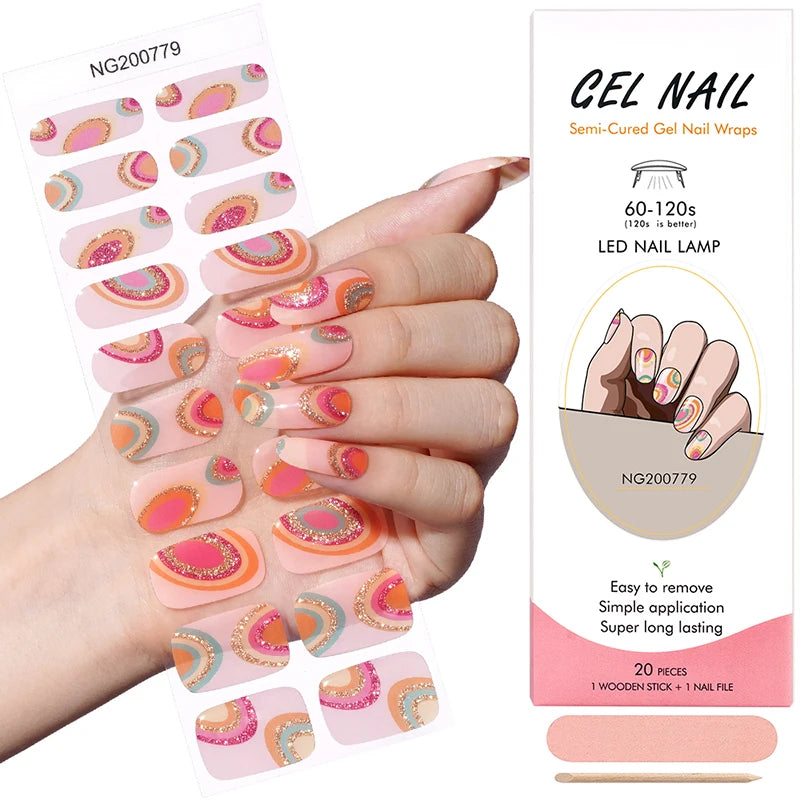 Huizi New UV Gel Nail Stickers & Wraps with LED 30s Cure Eco-friendly Nontoxic Over 15 Days Lasting