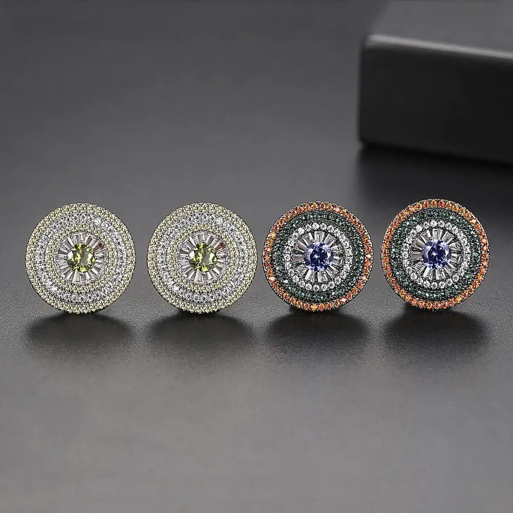 LUOTEEMI Colorful Round Pave Cubic Zircon Stud Earring of Vintage Style for Trendy Woman Jewelry