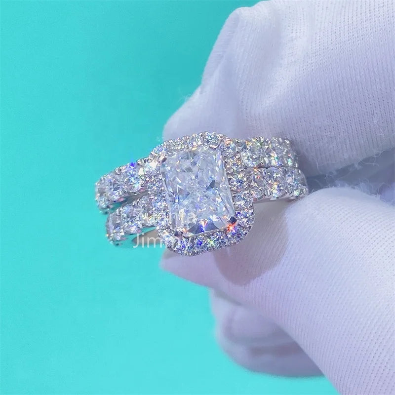 Custom Made Luxury  10k Solid White Gold 2Ct Radiant Moissanite Diamond Engagement Ring Wedding Bridal Jewelry