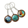 Natural Wooden Keychain Sunflowers Starry Night Glass Cabochon Pendant Keyring Vintage Van Gogh Art Key Chain