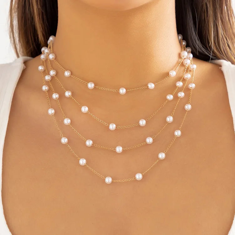 SC Wholesale Elegant Pearl Multilayer Necklace Fashion Chokers Necklace Vintage Statement Pearl Necklace for Women