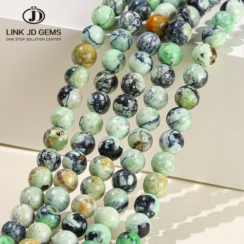 JD GEMS Natural 100% Stone Beads 6mm 8mm 10mm Round Loose Chrysocolla Variscite Eosphorite for Jewelry Making Stranded