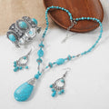 Wholesale Vintage Antique Silver Plated Real Natural Turquoise Stone Earring Bracelet Necklace Jewelry Set for Women