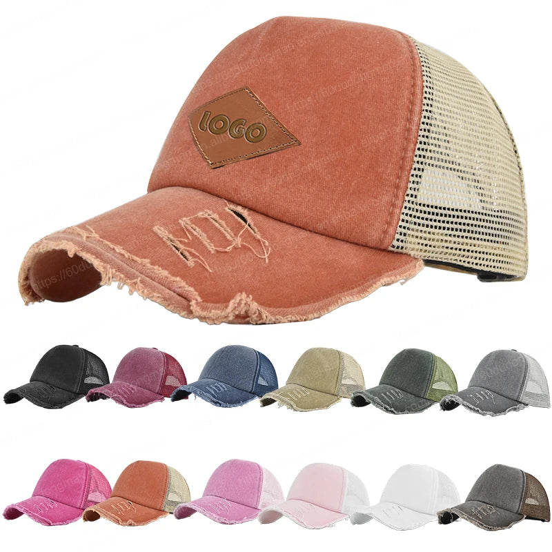 Custom Patch Logo 5 Panel Vintage Worn Out Plain Cotton Distressed Trucker Caps Wholesale Baseball Hats for Women