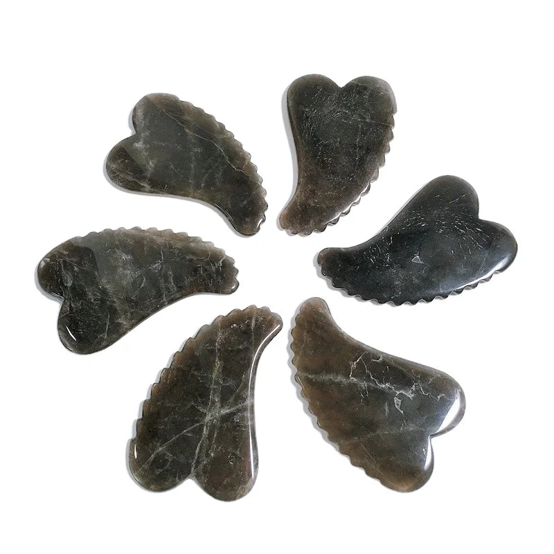 Huiying Therapy Slimming Anti Aging Facial Smoky Quartz Face Gua Sha Spiky Heart Scraping Massage Tool