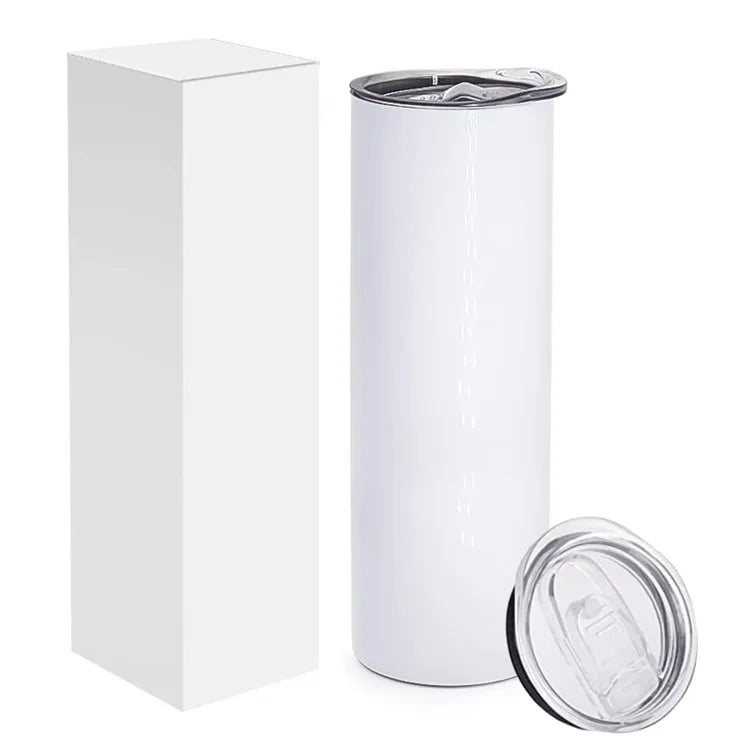 USA Warehouse 20oz Sublimation Blanks Mugs Stainless Steel Skinny Straight Tumblers with Straw and Rubber Bottom
