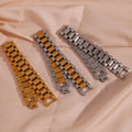 Dreamshow Tarnish Free Chunky Watchband Woman Bracelet Water Proof 18K Gold Plated Stainless Steel Bracelet