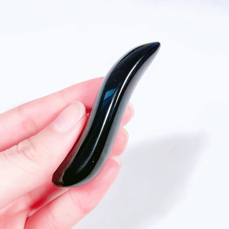 Huiying Black Obsidian Polished S Shape SPA Facial Gua Sha Therapy Tool
