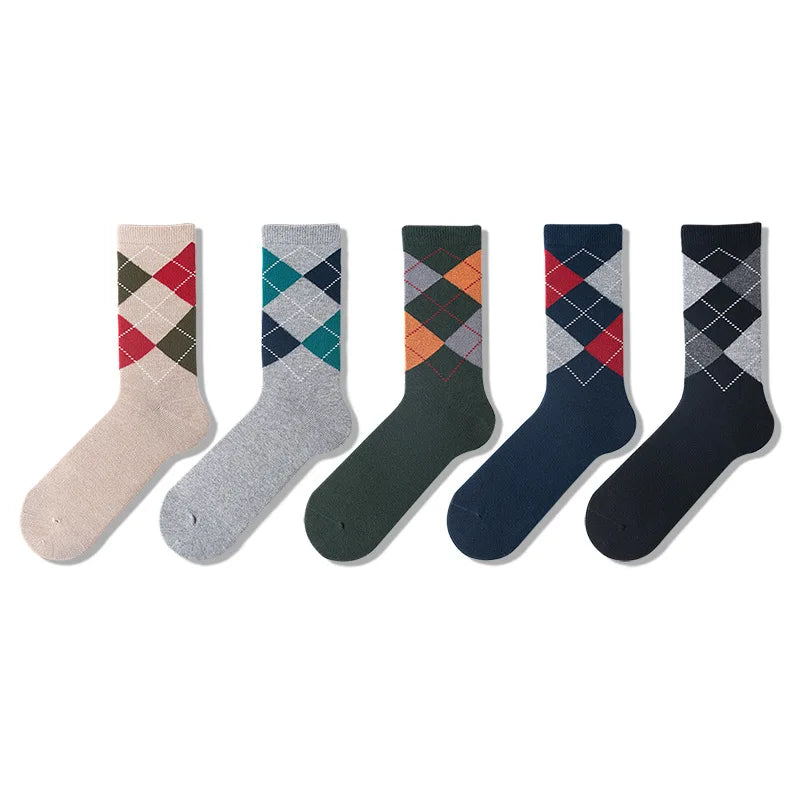 Customization Top Quality Cotton Men's Classic Style Geometric Design Knitting Breathable Anti-odor Business Dress Crew Socks