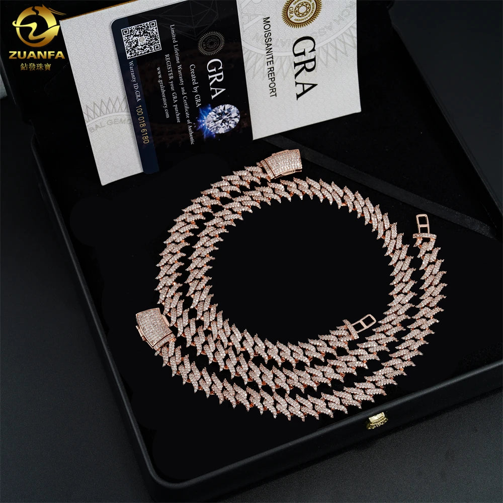 Hip Hop Jewelry Chain 12MM Thorns Design Moissanite Diamond Vvs Iced Out Cuban Chain