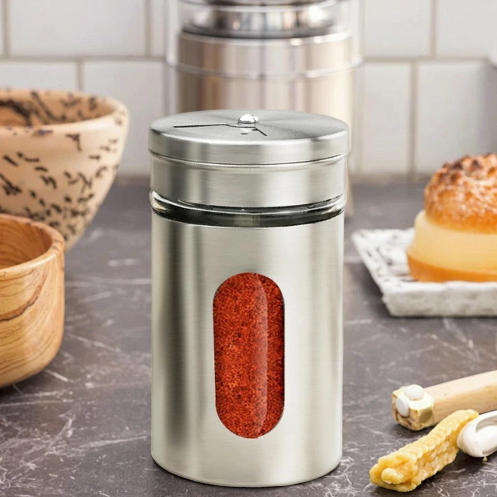 Salt Shaker Pepper Shaker Adjustable Pour Holes Spice Seasoning Jar Salt Pepper Glass Jar With Stainless Steel Lid