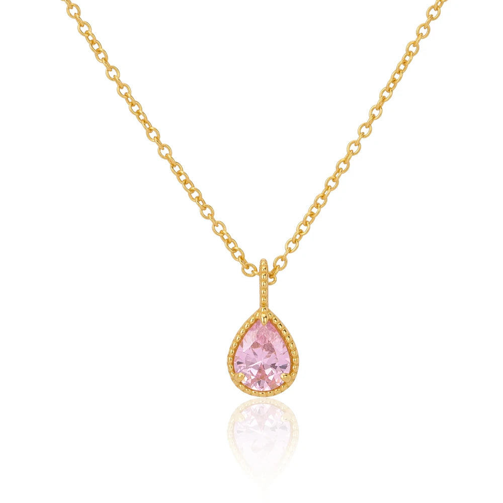 Wholesale 925 Sterling Silver Gold Plated Waterdrop Color Gemstone Pendant Necklace Jewelry Custom Citrine