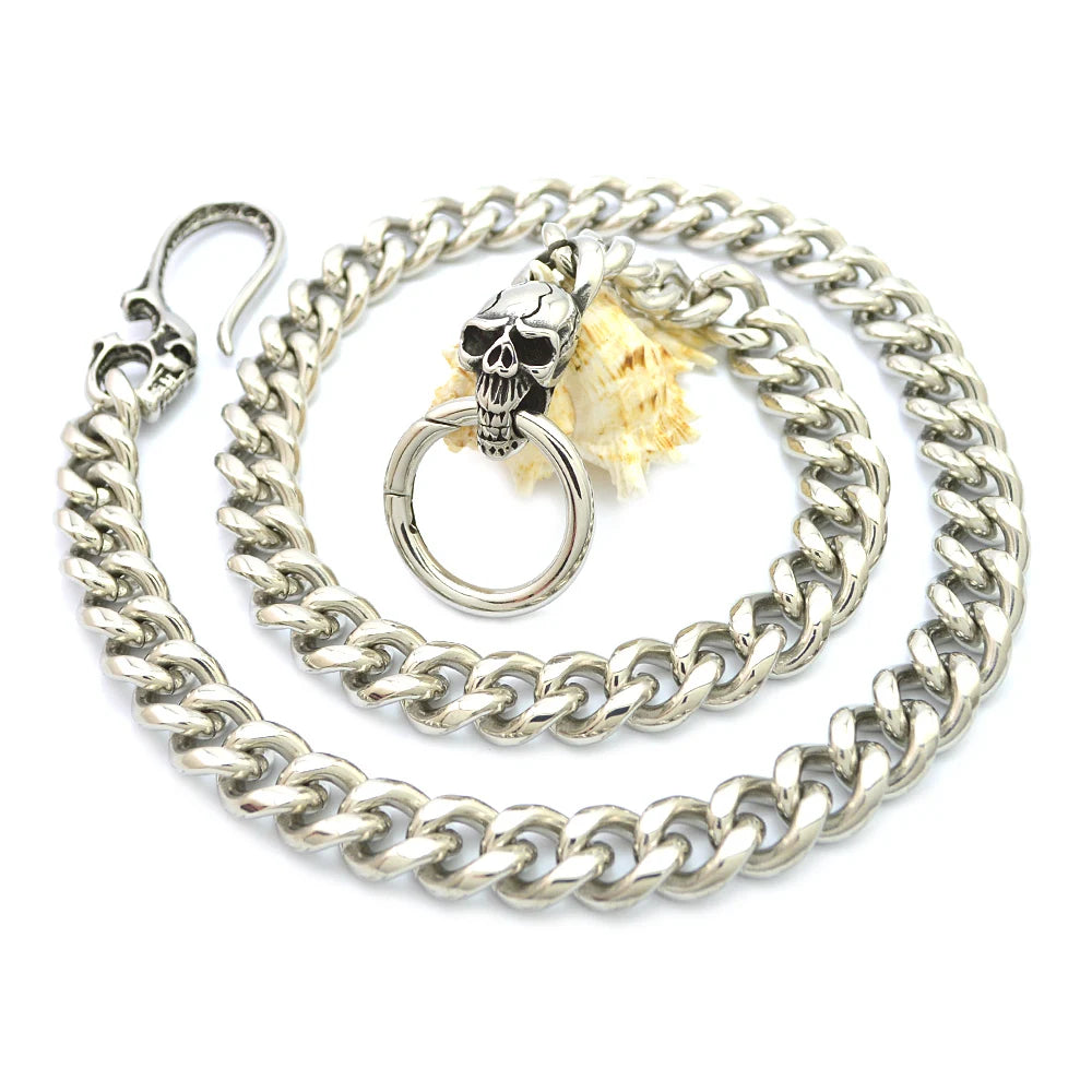 Fashion Custom Stainless Steel Jewelry Punk Cuban Chain Necklace with Skull Clasp for Mens Necklaces