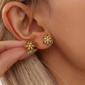 Hand-inlaid zircon snowflake earrings stainless steel plated with 18K real gold niche fashion commuter earrings
