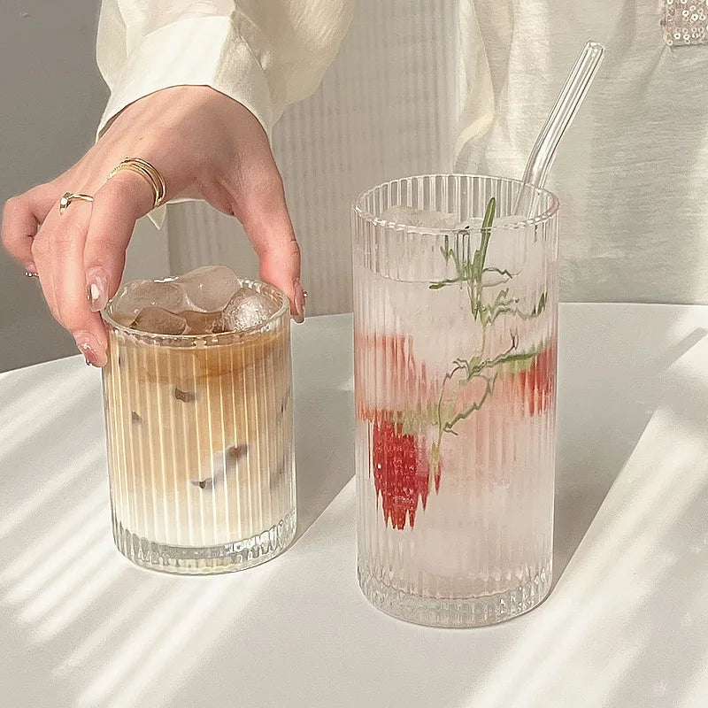 MSH Wholesale Stripe Design American Style 250ml 350ml Glass Cold Coffee Cups