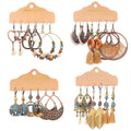 3 Pair/Card Trendy Vintage Bohemia Antique Bronze Plated Heart Hoop Tassel Pendant Female Boho Earring Set Jewelry for Women