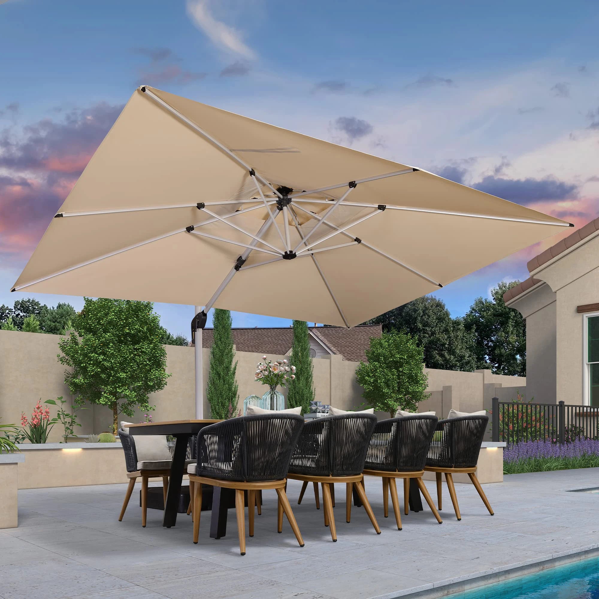Deluxe Upgrade Roma Super Wind-Resistant Parasol Customizable Outdoor Furniture for Garden Hotels Patio Umbrellas Bases