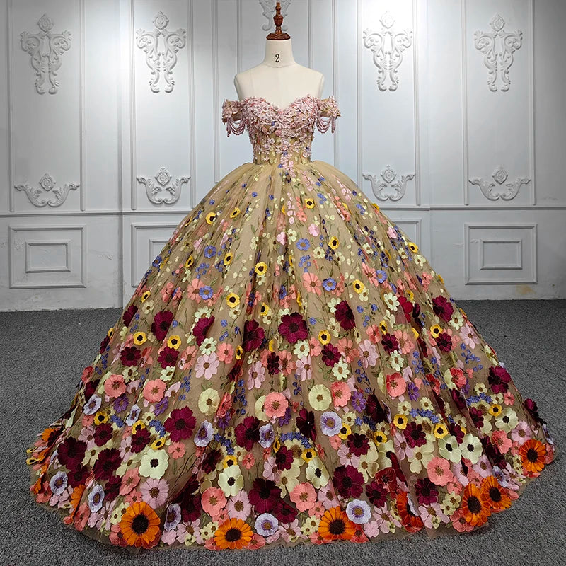 Jancember T-6512 Luxury Designer Style Flower Sweetheart Lace Ball Gown Evening Party Dresses