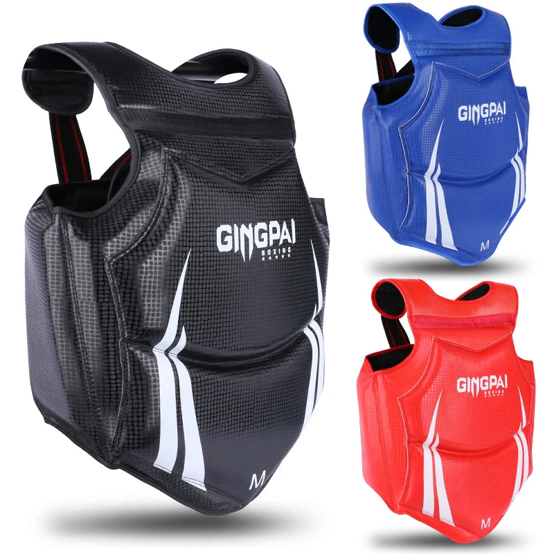For GINGPAI Solid Body Leather Vest Kickboxing & Martial Arts Chest Guard Rib Shield Muay Thai MMA Sanda Fight Gear Boxing