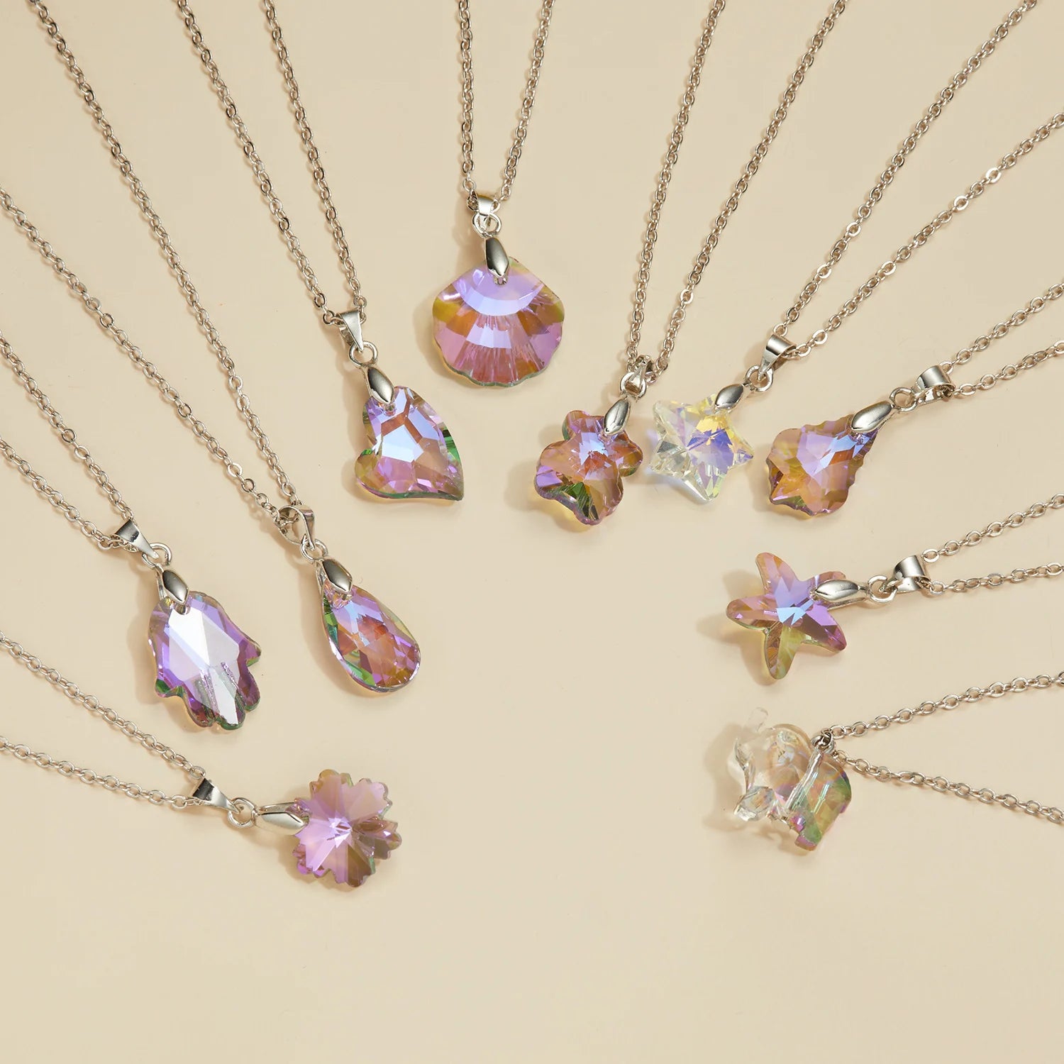 Rinhoo Multicolored Crystal Necklace for Women Geometric Heart Pendants Necklaces Jewelry Wedding Party Gift Collares