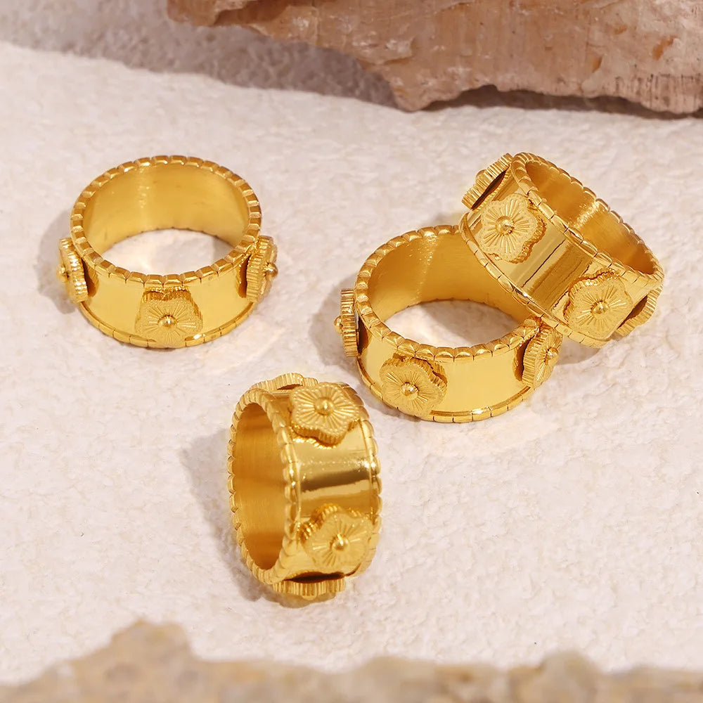 Luxury Stainless Steel Waterproof 18k Real Gold Plated Designer Flower Five Leaf Clover Bracelet Bangle Ring Set Jewelry Sets