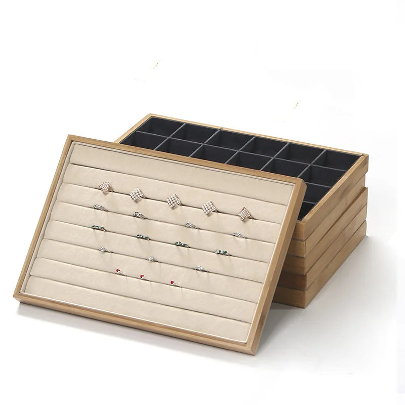 Bamboo Jewelry Tray Ring Necklace Bracelet Storage Box  Pendant Earrings Jewelry Display Rack Wholesale