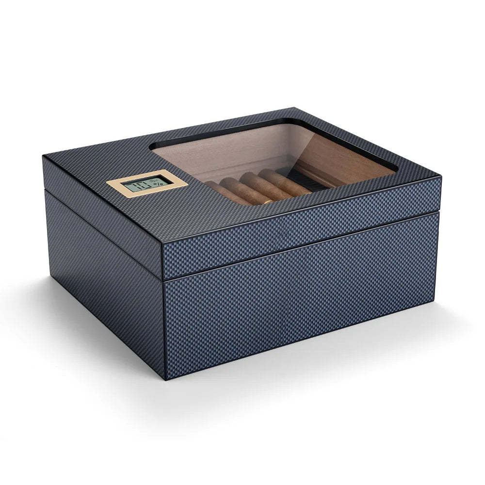 CIGARLOONG  Large Capacity High Window Perspective Cedar Wood Cigar Humidor With Hygrometer