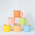 Madou Wholesale Enamel Coffee Mug Small Colorful Glazed Contemporary Design Leak Proof Reusable Sublimation Lid Hand Grip Cup