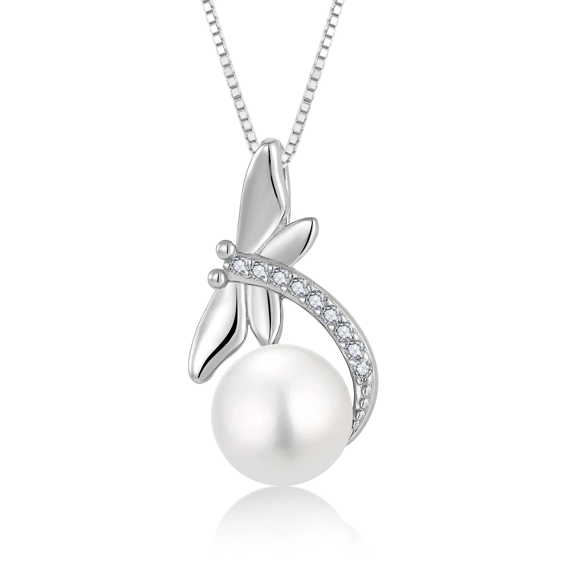 High Quality New Design 925 Sterling Silver Freshwater Pearl Cz Pave Cute Dragonfly Charm Choker Necklace Women Girl