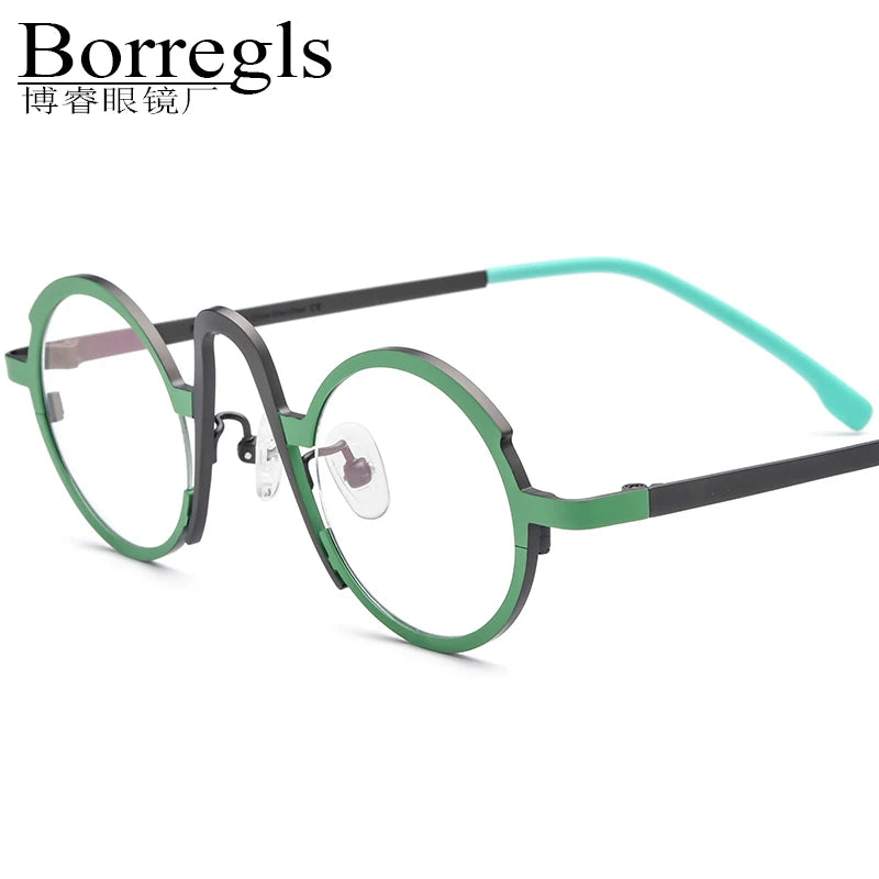 Borregls Colorful Titanium Glasses Frame Women New Designer Small Round Eyeglasses Spectacle High Quality Optical Eyewear 185772